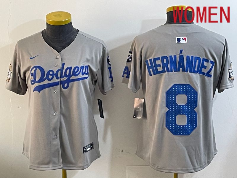 Women Los Angeles Dodgers #8 Hernandez Grey Game 2024 Nike MLB Jersey style 12055